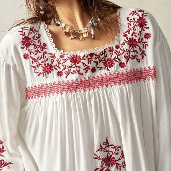 Boho Women's Bohemian Color Woven Embroidery Casual Blouse - Picture 3 of 7